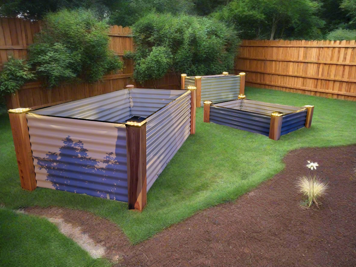 2'x4' Metal Garden Bed w/Cedar Corner Posts