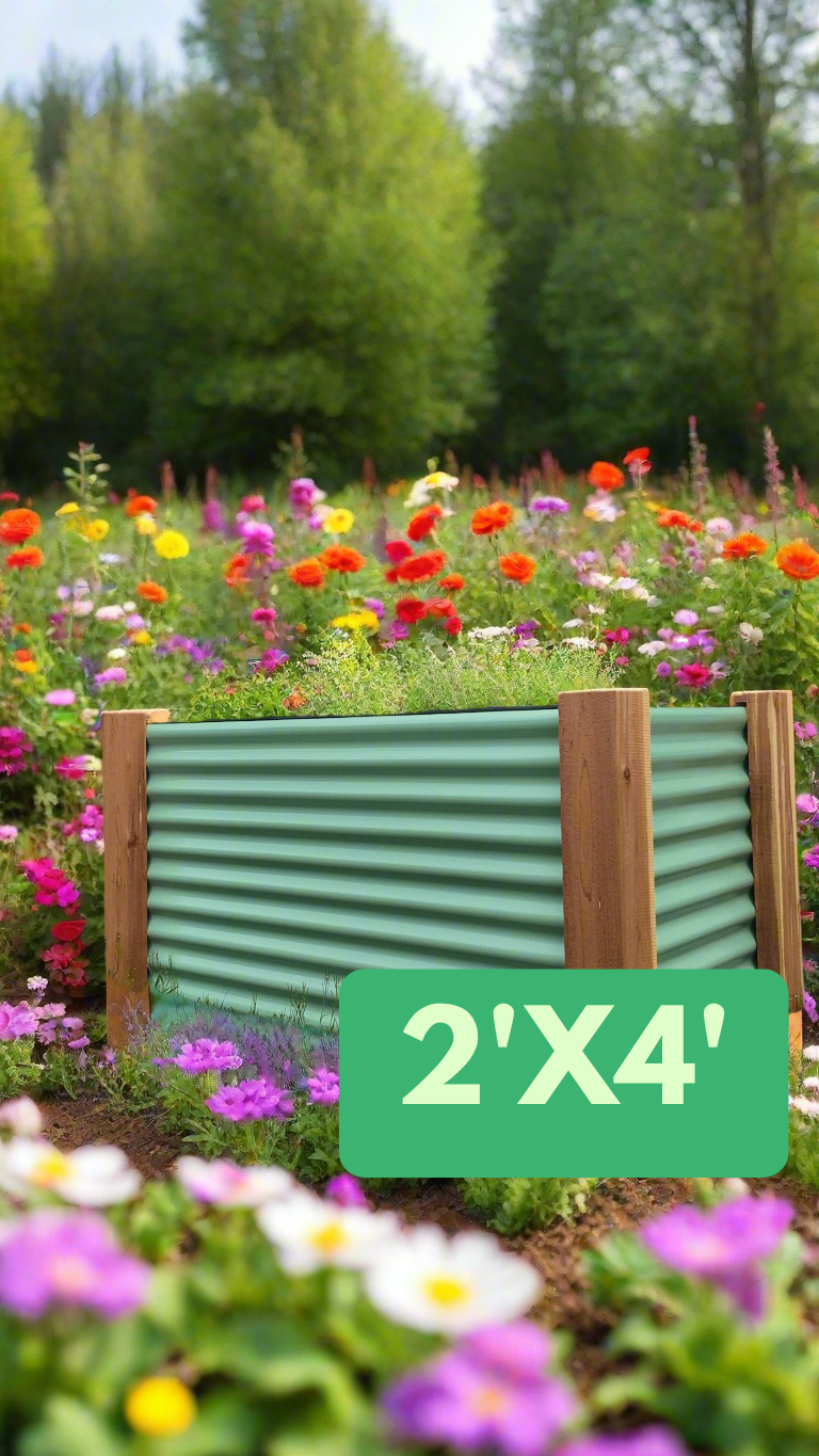 2'x4' Metal Garden Bed w/Cedar Corner Posts